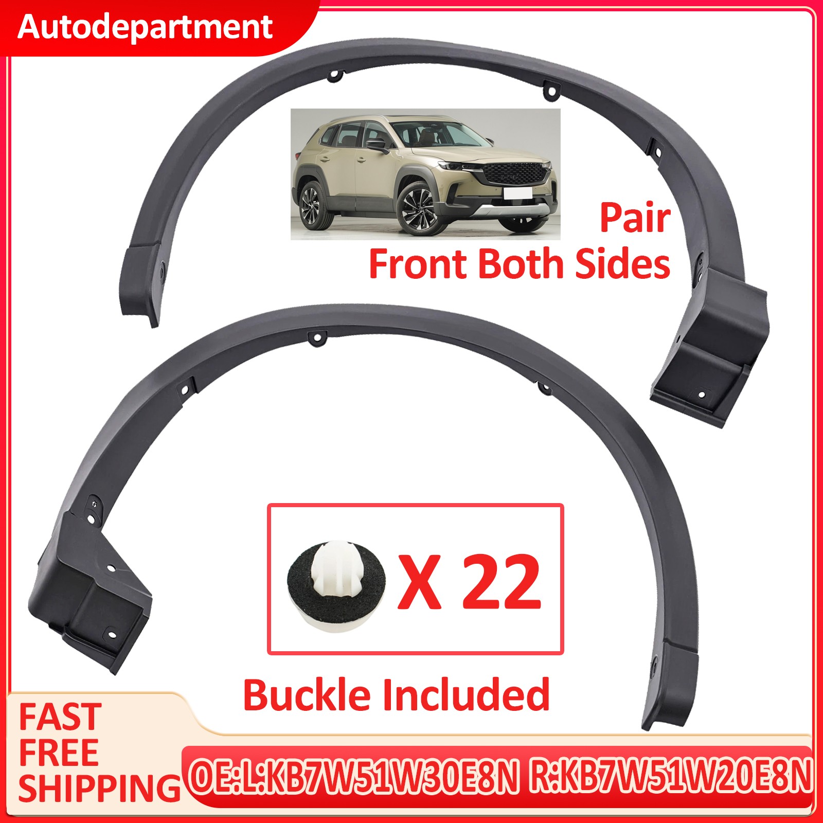 For 2017-2021 Mazda CX-5 Fender Flare Wheel Arch Molding Trim Front Pair 2PCS