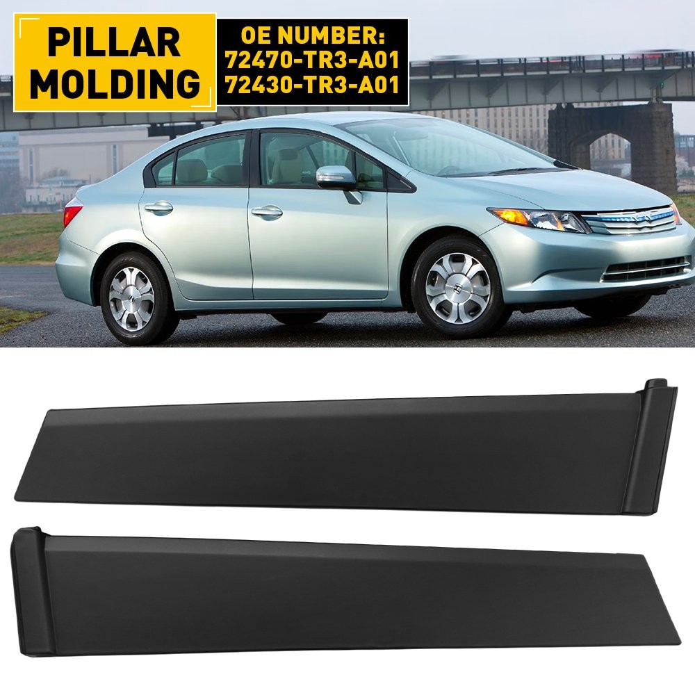Front Driver Passenger Side Door Pillar Trim For 2012-2015 Honda 4Dr Civic Black