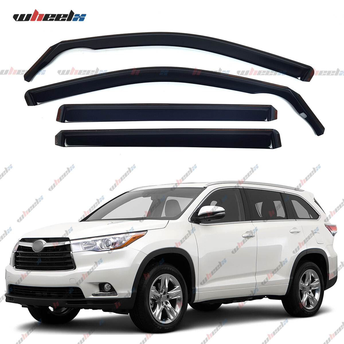 Fits 2014-2019 Toyota Highlander Smoke Tinted In-Channel Window Visor Rain Guard