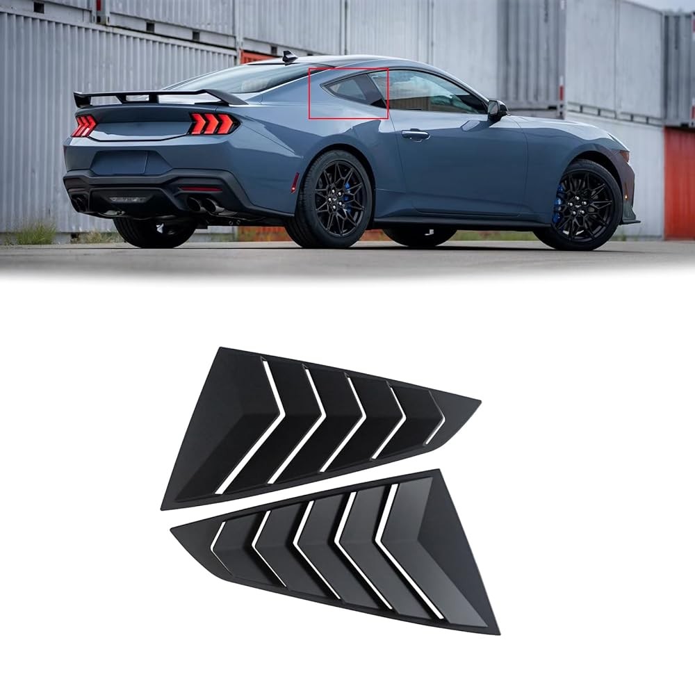 For 2024 2025 Ford Mustang S650 Rear Window Louvers Vent Cover Trim Matte Black