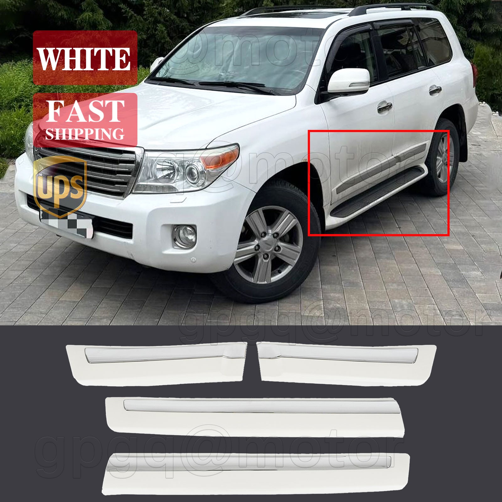 For Toyota Land Cruiser LC200 2008-2021 Pearl White Door Body Molding Cover Trim