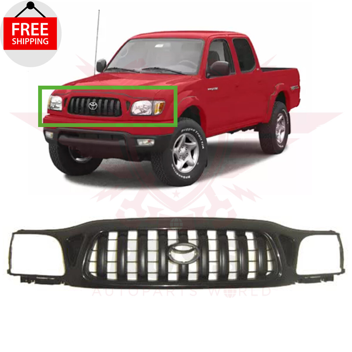 New Front Bumper Radiator Grille Matte Black For 2001-2004 TOYOTA TACOMA 2WD