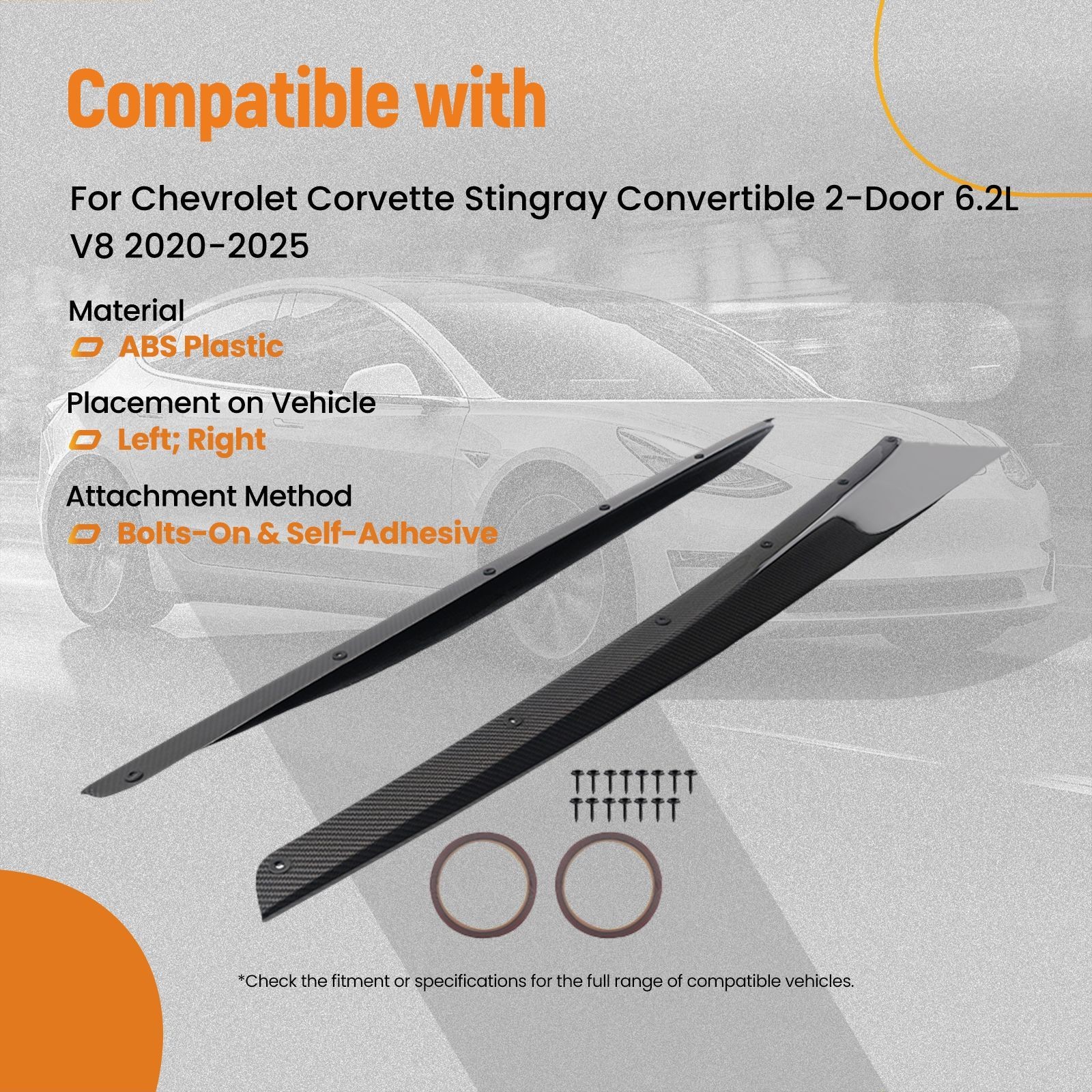 2x Side Skirt Rocker Panel Set for Chevy Corvette Stingray/Z51/Carbon Fiber