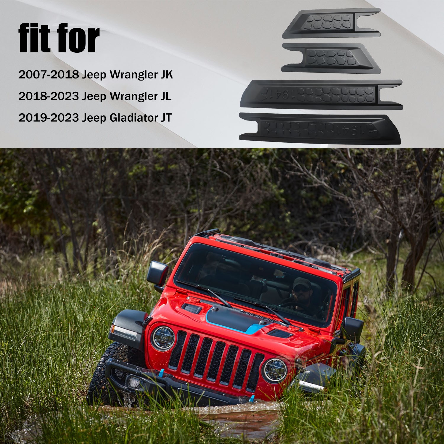 Side Door Garnish Scratch Resistant Cover Black for Jeep Wrangler Gladiator