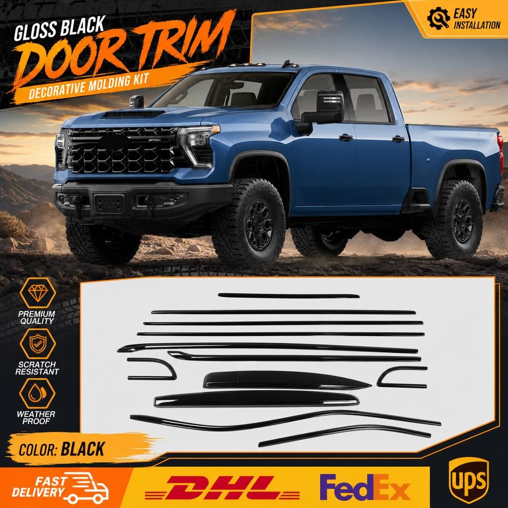For 2020-2025 Chevy Silverado HD 2500/3500 black Window Decor Trim Strip Cover