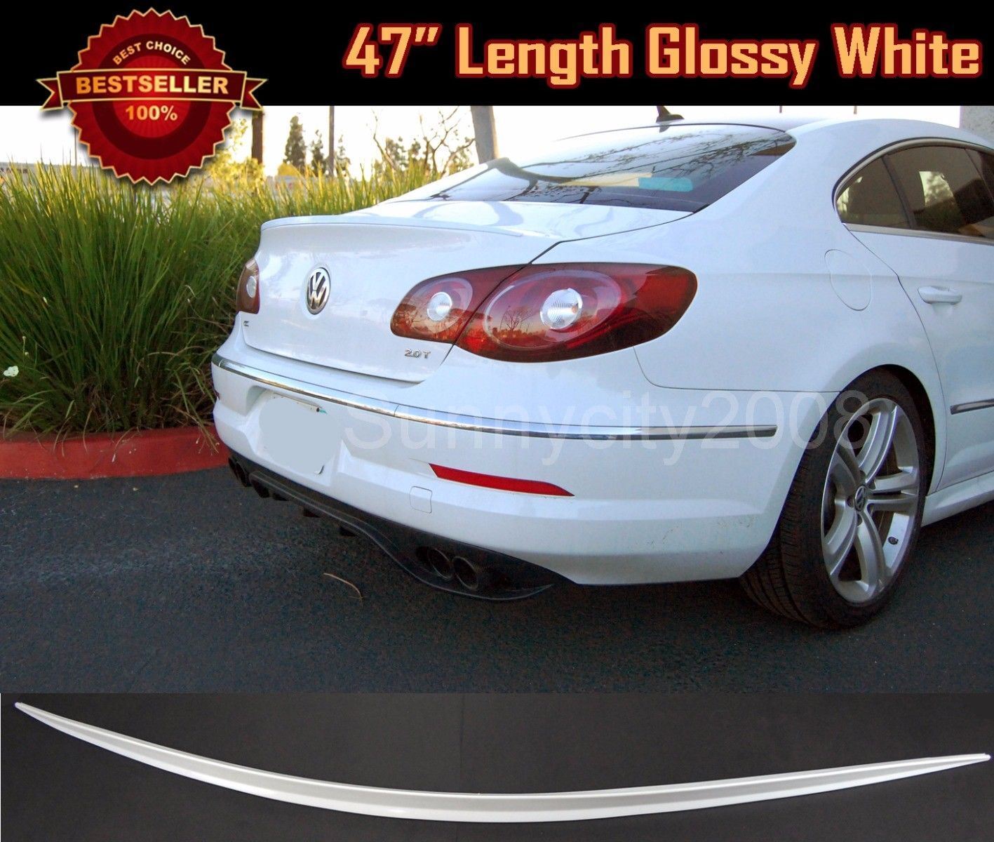 47″ Universal Tape on Glossy White Rear Trunk Deck Lip Spoiler Wing For Chevy