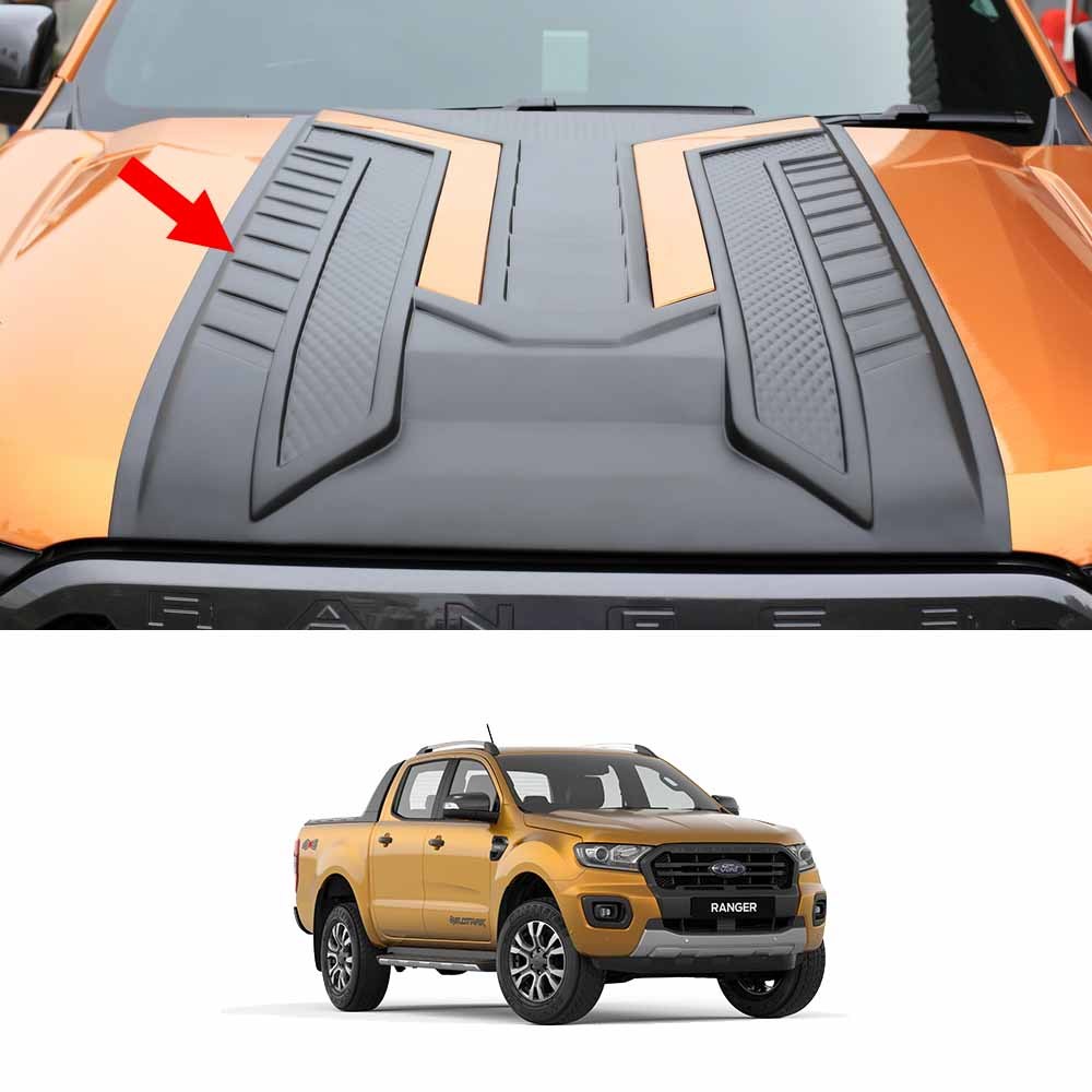 Black Orange Bonnet Hood Scoop Vent Cover V9 For Ford Ranger New Wildtrak 18 19