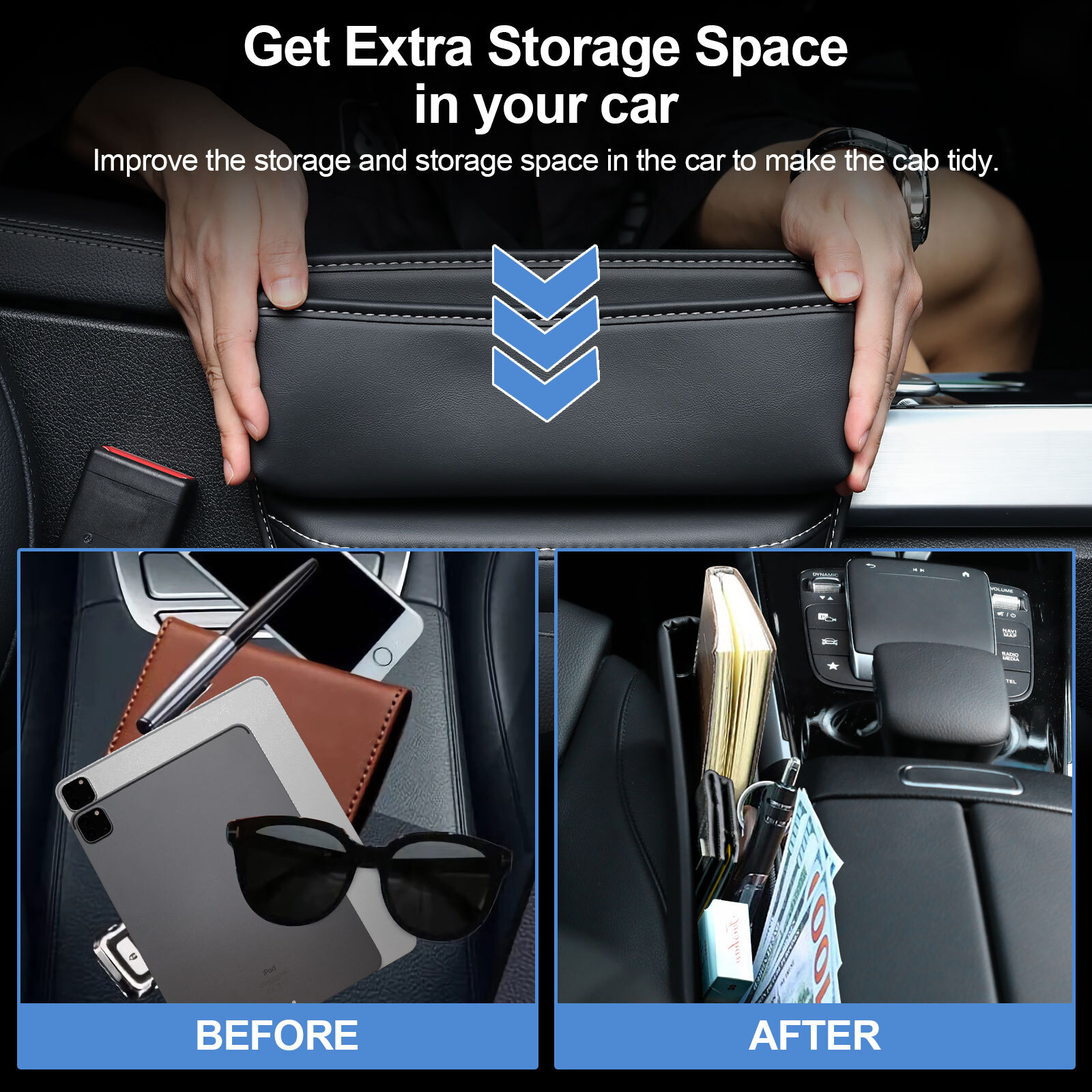 Car Accessories Seat Side Pocket Organizer Crevice Gap Filler Storage Box Auto