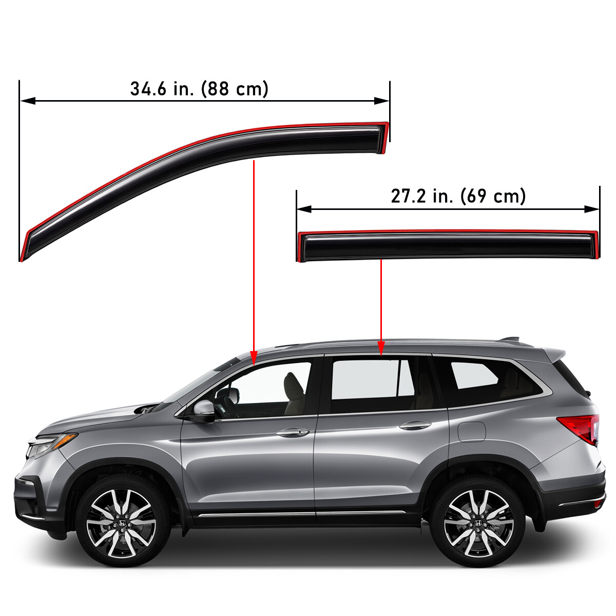 For 2016-2022 Honda Pilot In-Channel Rain Guard Window Visor Sleek Deflector
