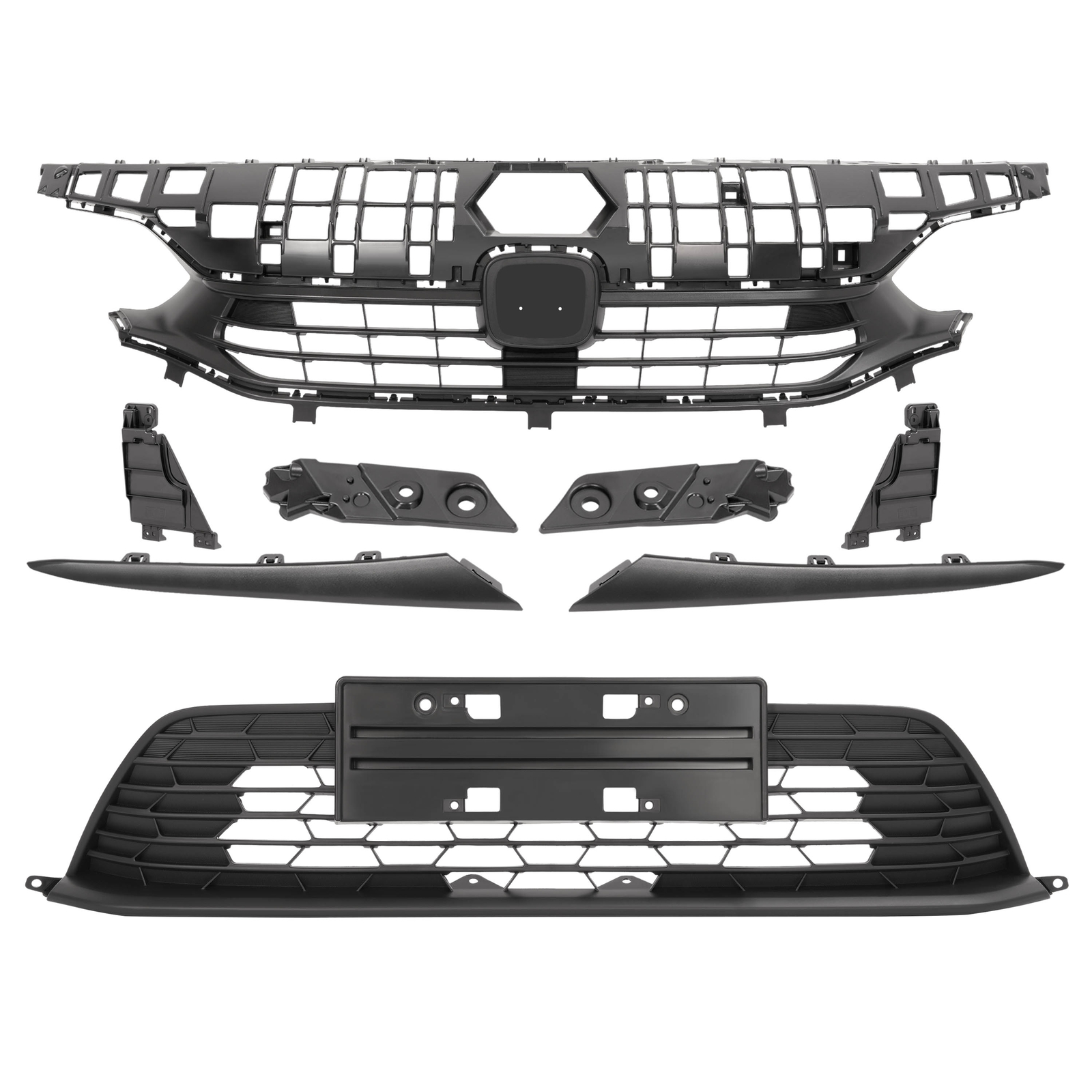 Front Bumper Upper & Lower Grill W/ Headlight Eyelid For Honda Civic 2022-2023