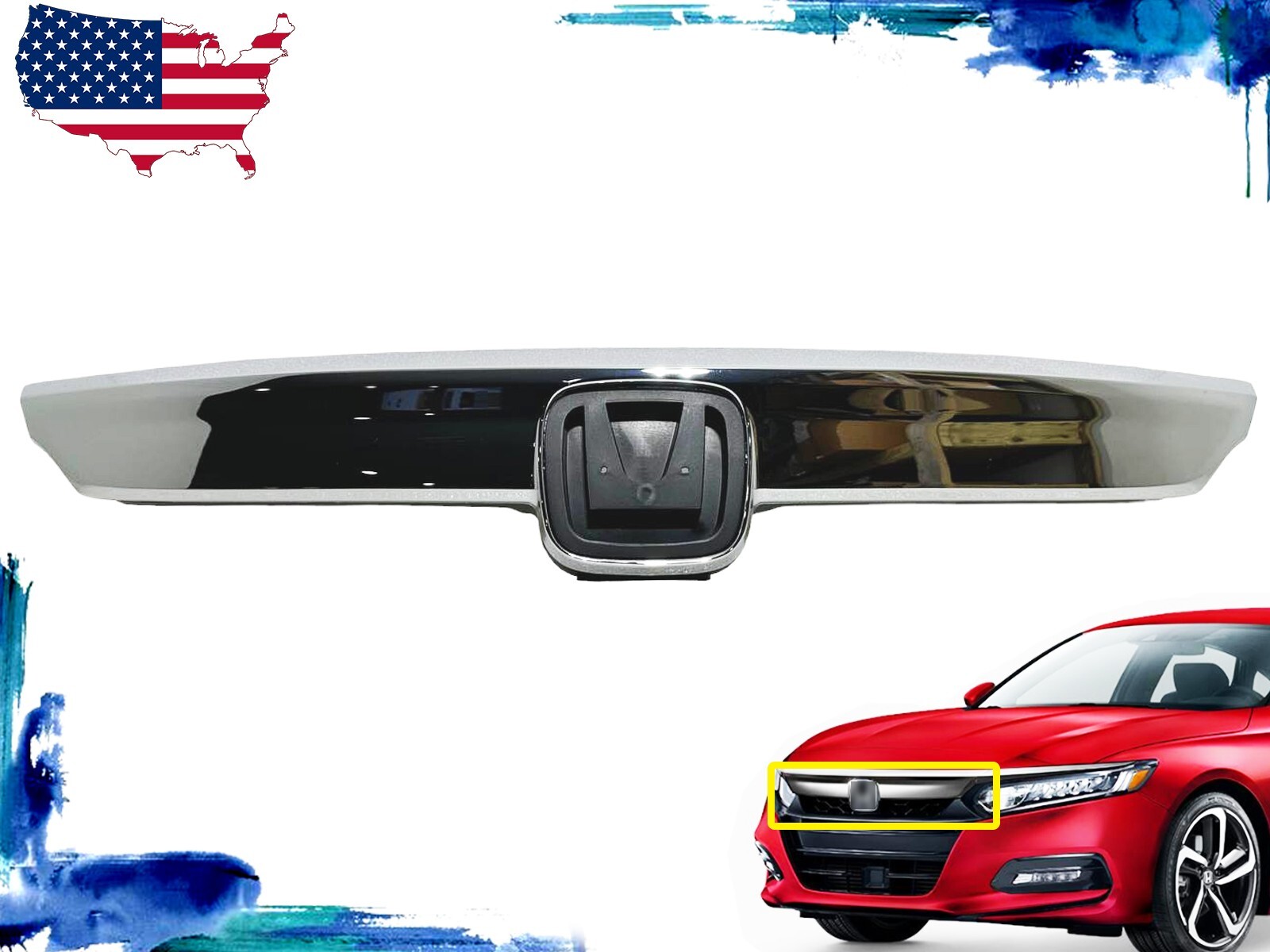 Fits 2018-2020 Honda Accord Front Bumper Upper Grille Chrome Molding Trim