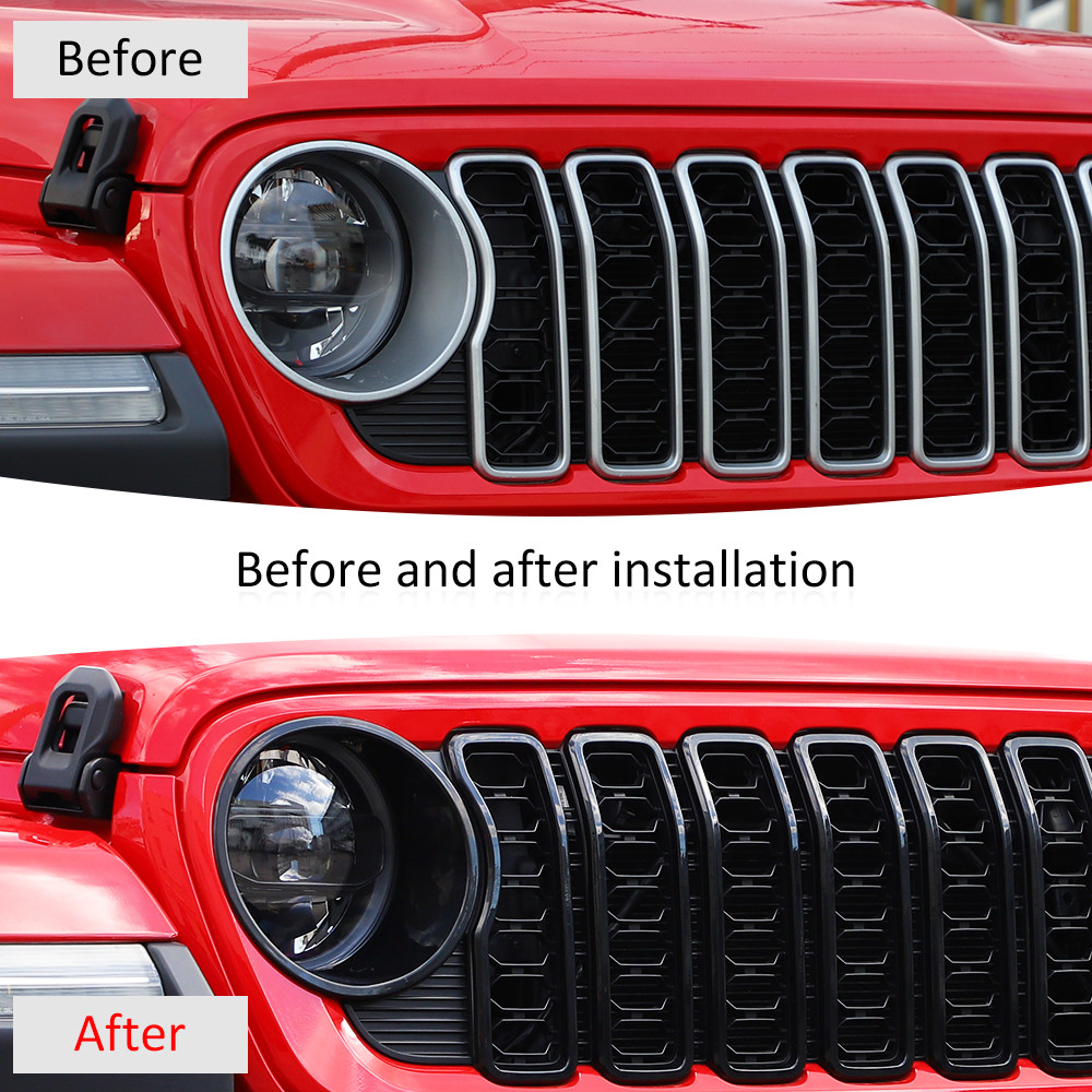 For Jeep Wrangler JL JT 24-25 Front Headlight Grille Grill Insert Cover Trim Kit