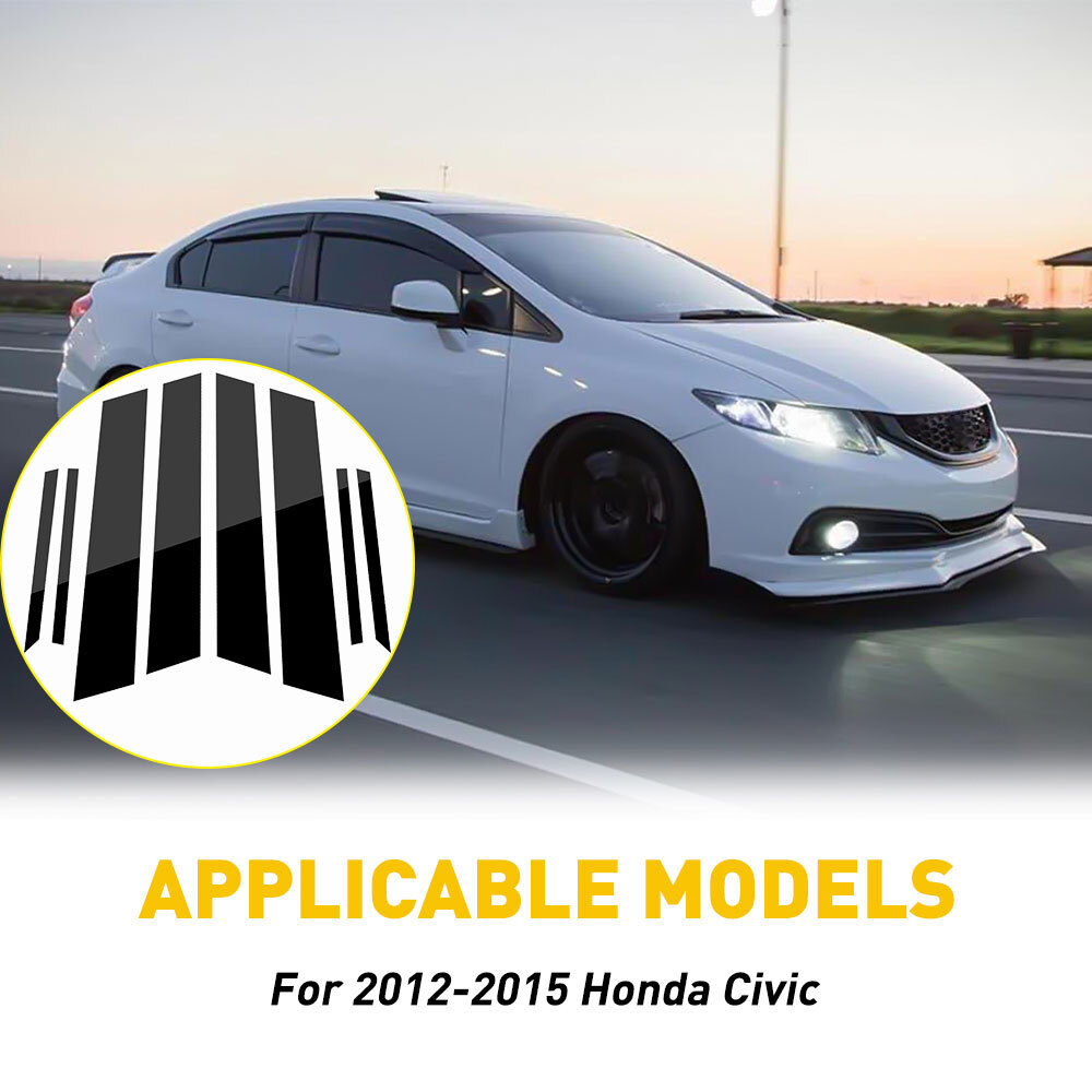 8pcs Black Window Pillar Post Molding Cover Trim For Honda Civic Sedan 2012-2015