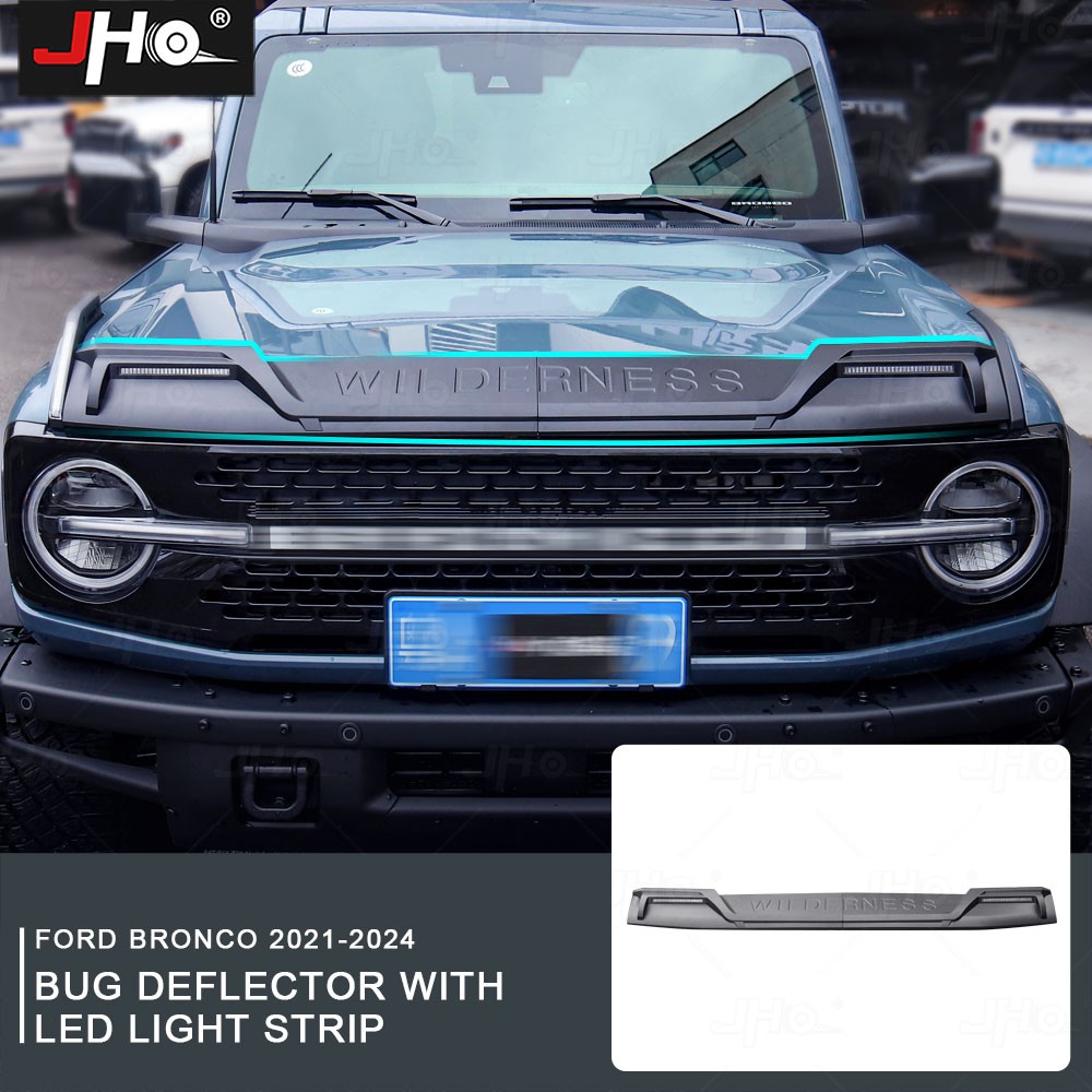 Front Hood Shield Armor Air Deflector LED Light Bar For Ford Bronco 2021-2025