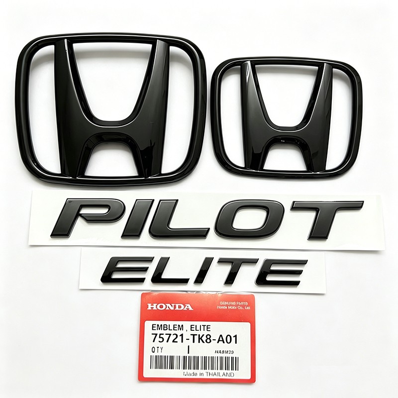 1Set Black Front Grille Trunk Elite Emblem For Honda Pilot 2016-2022 Rear Badge