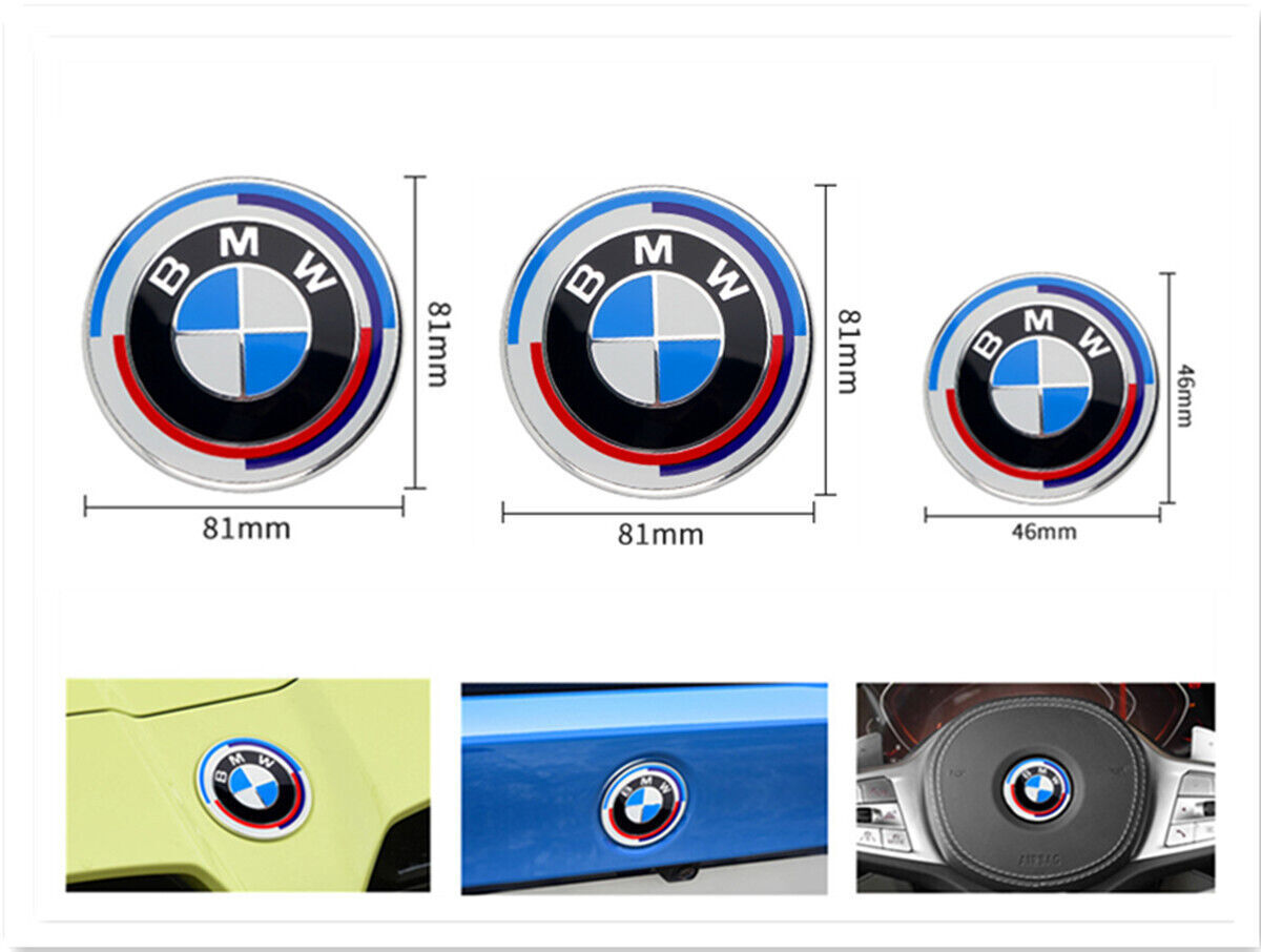 3pcs 50 Years of M Heritage STEERING+FRONT+REAR Badge Emblem For BMW 1-7.X1-X6