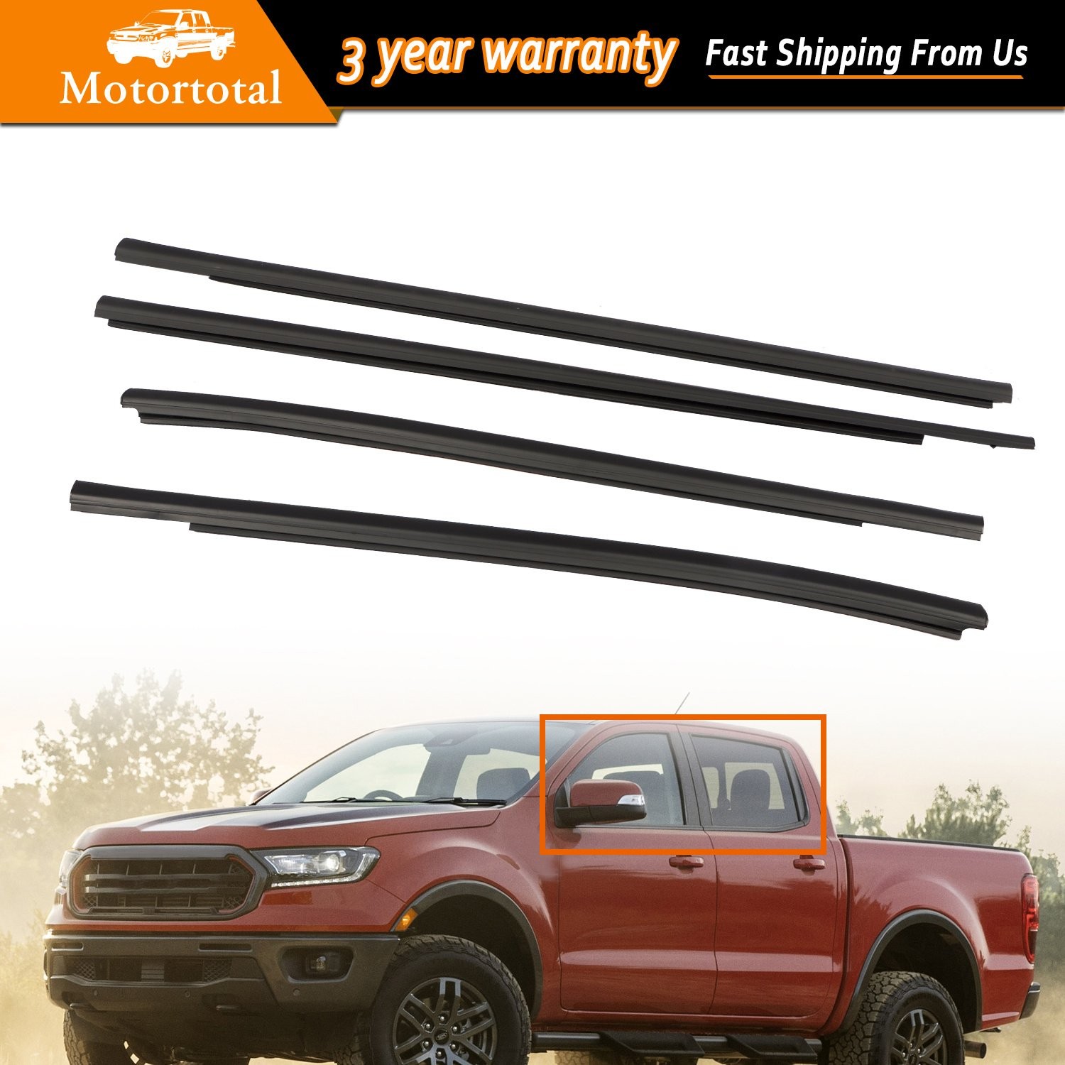For 2011-2021 Ford Ranger Outer Door Window Moulding Trim Weatherstrip Seal Belt