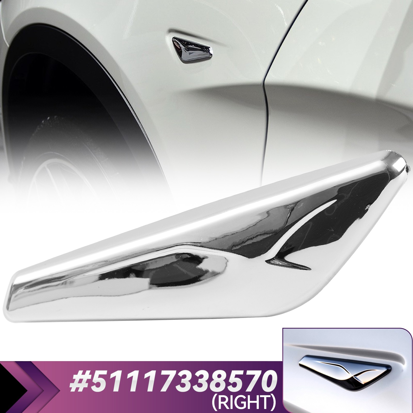 Right Passenger Side Fender Chrome Emblem Moulding For BMW X3 F25 X4 F26,2015-17
