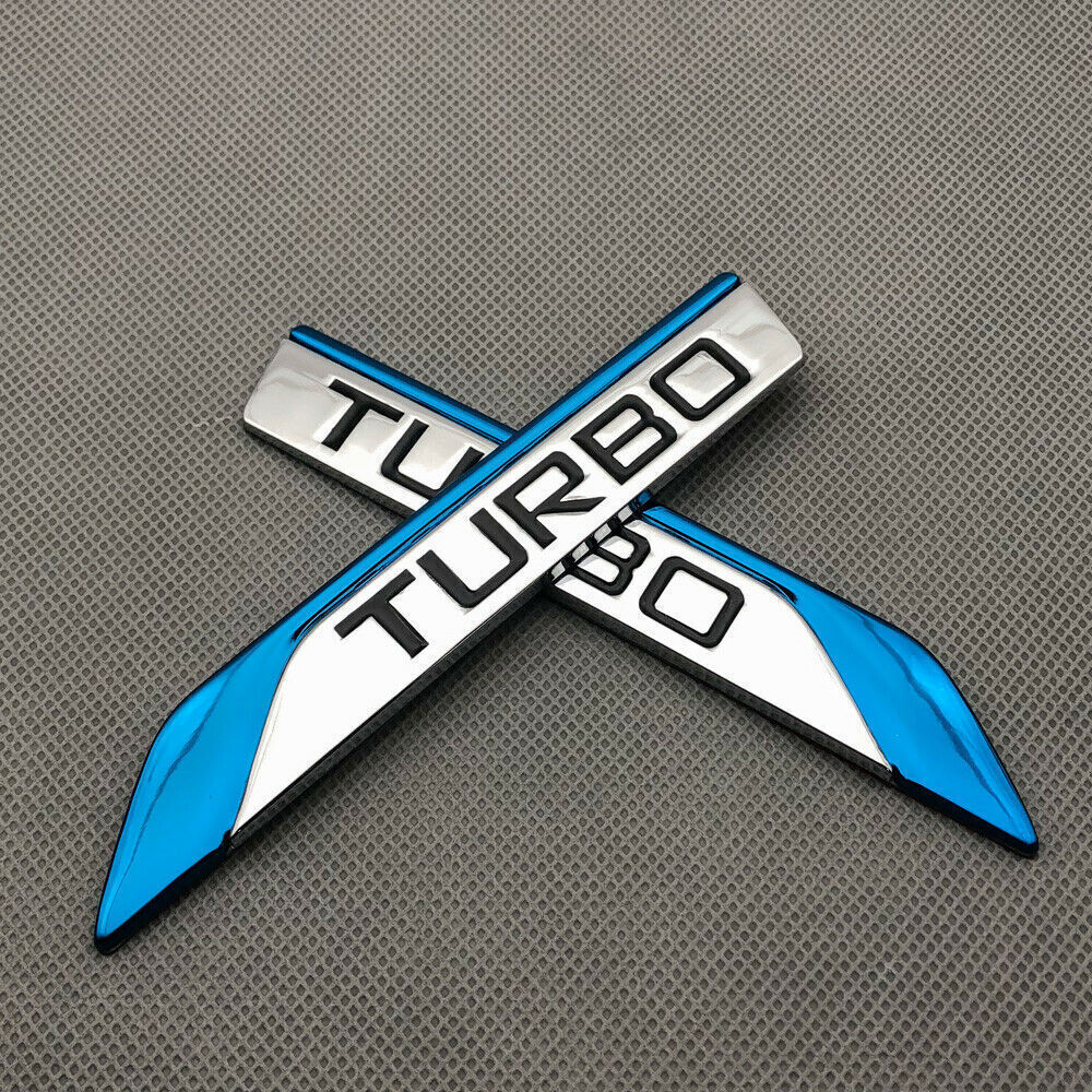 2x Blue 3D Turbo Logo Emblem Badge Metal Sticker Trunk Fender Decal Accessories