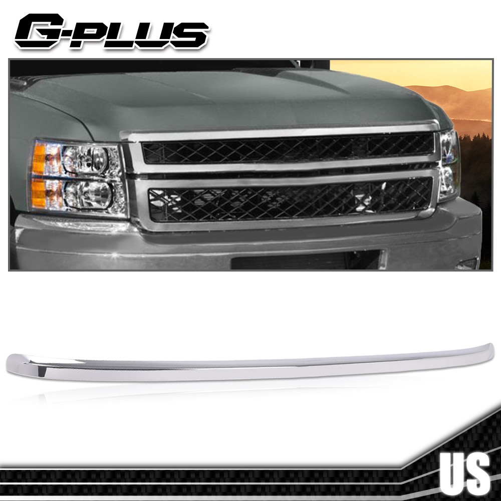 Front Hood Molding Trim Chrome Fit For 2011-2014 Chevy Silverado 2500HD 3500HD