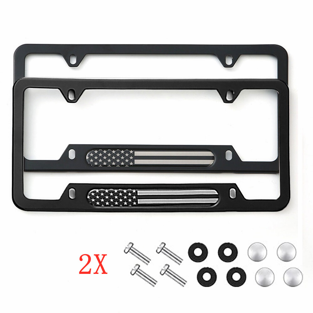 American Flag License Plate Frames 2 Pack USA Black Flag Tag Holder Patriotic