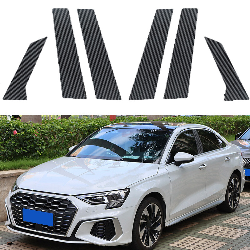 6pcs Carbon Fiber Window Pillar Posts Trim Cover Fit For Audi A3 Sedan 2021-2024