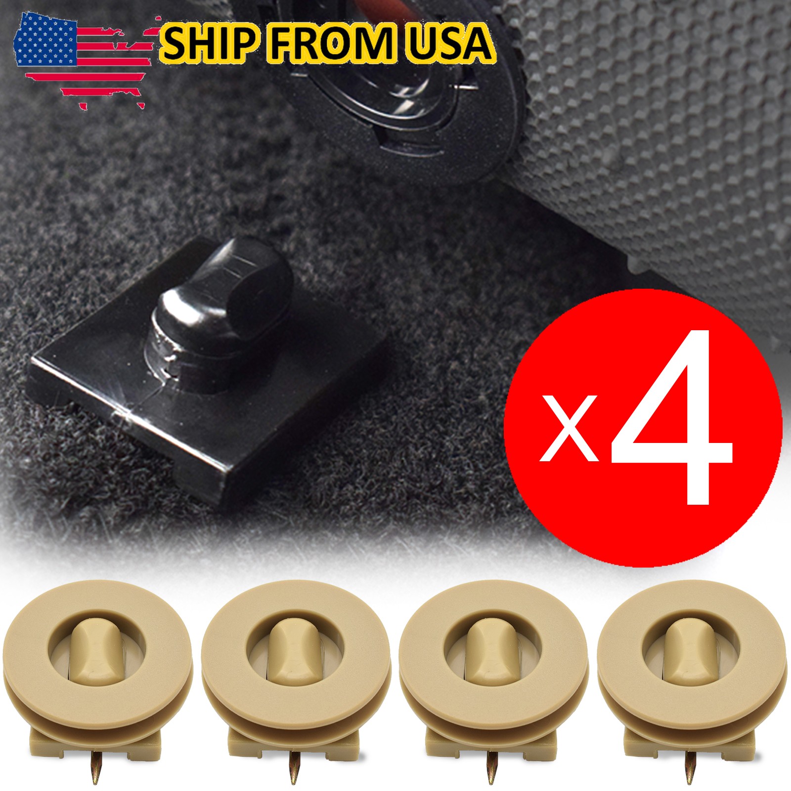 4 X Universal Beige Clips Car Floor Mat Carpet Clamp Fixing Holder Retainer Hook