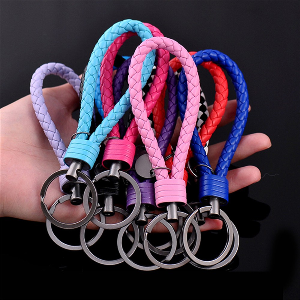 Car Accessories Keychain Leather Rope Strap Weave Keyring Key Chain Multicolor
