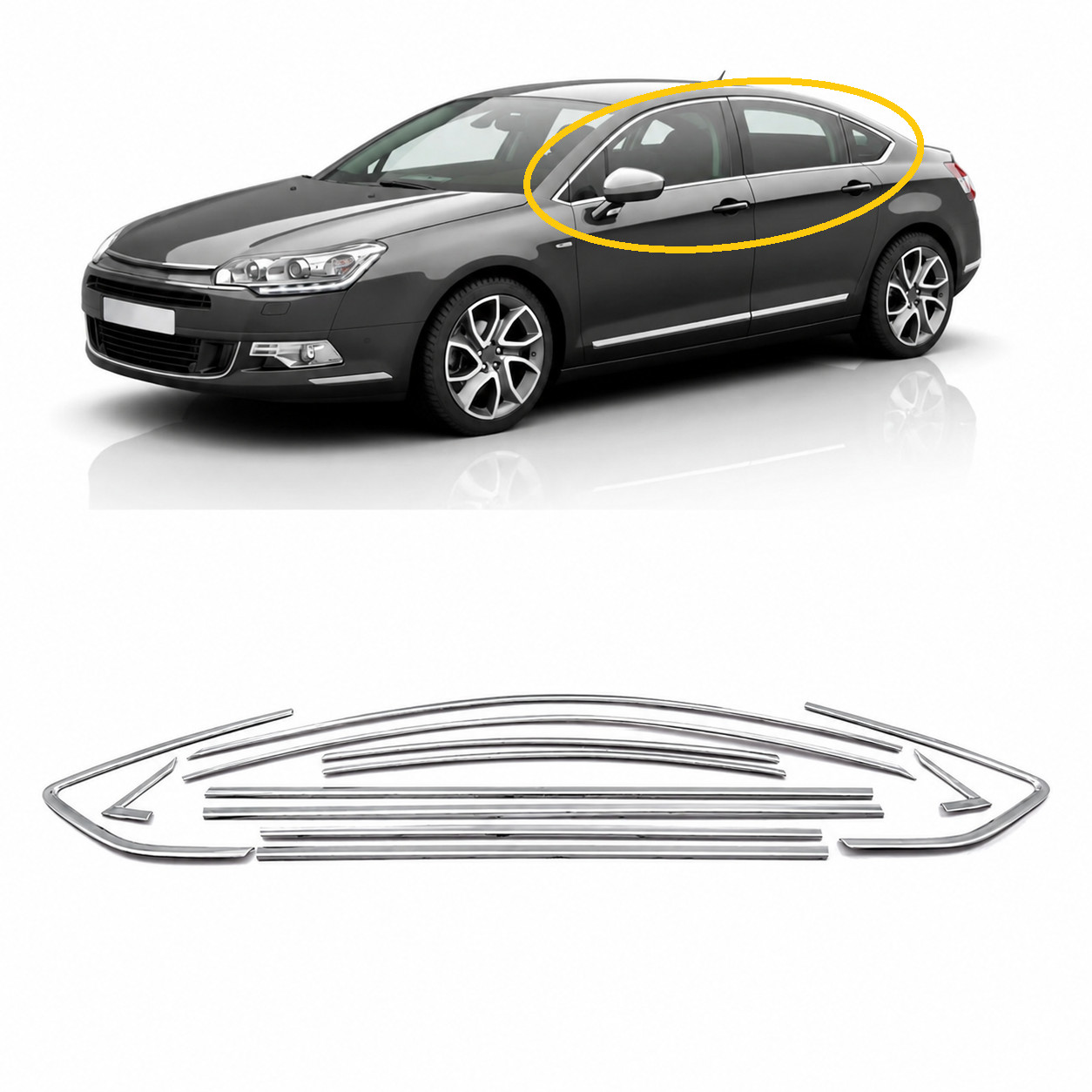 Window Molding Trim Full Set Chrome Cover For C5 2008-2017 12 PCS S.STEEL