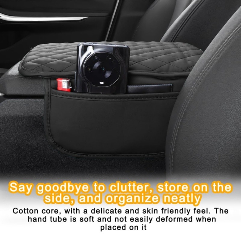 Car Center Console Cover with 2 Storage Bags PU Leather Armrest Cover Waterproof
