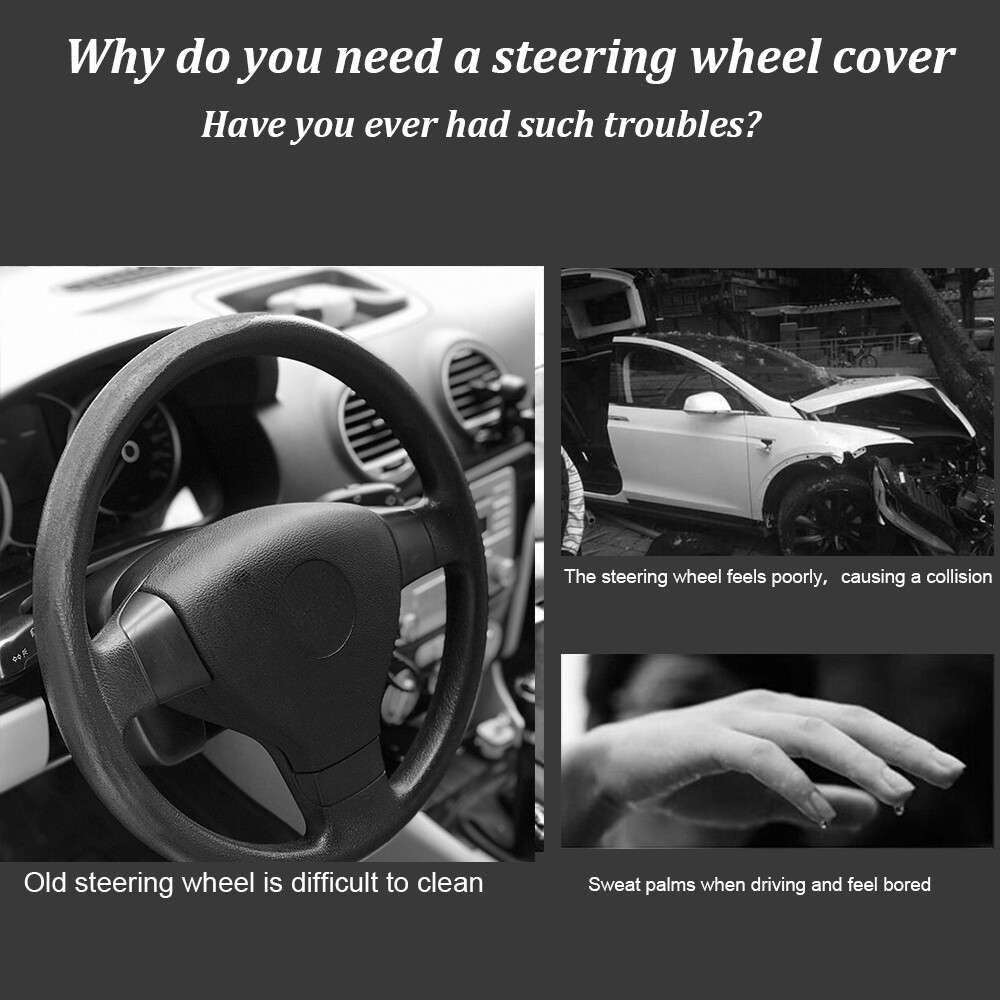 15″ DIY Anti-Slip Genuine Leather Suede Steering Wheel Cover Car Protector