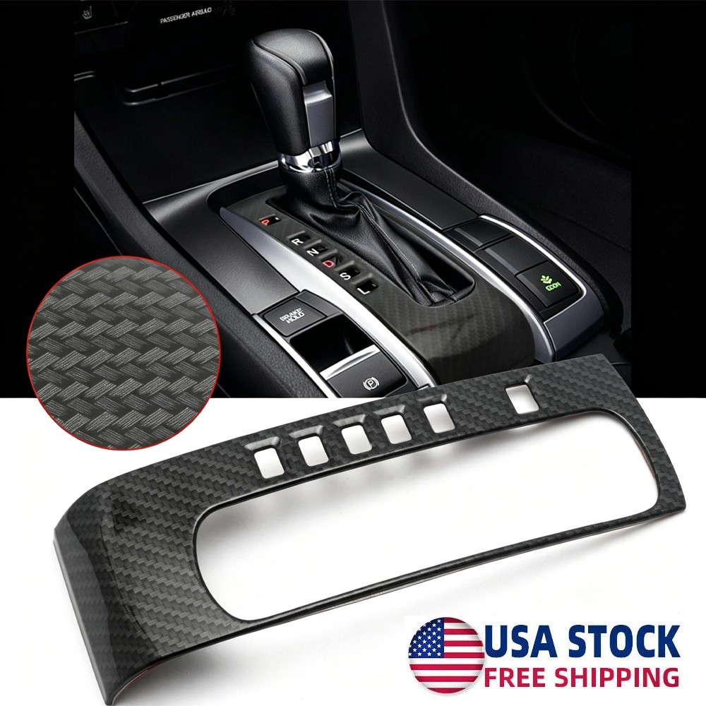 Carbon Fiber Texture Gear Shift Box Panel Cover Trim For Honda Civic 2016-2021