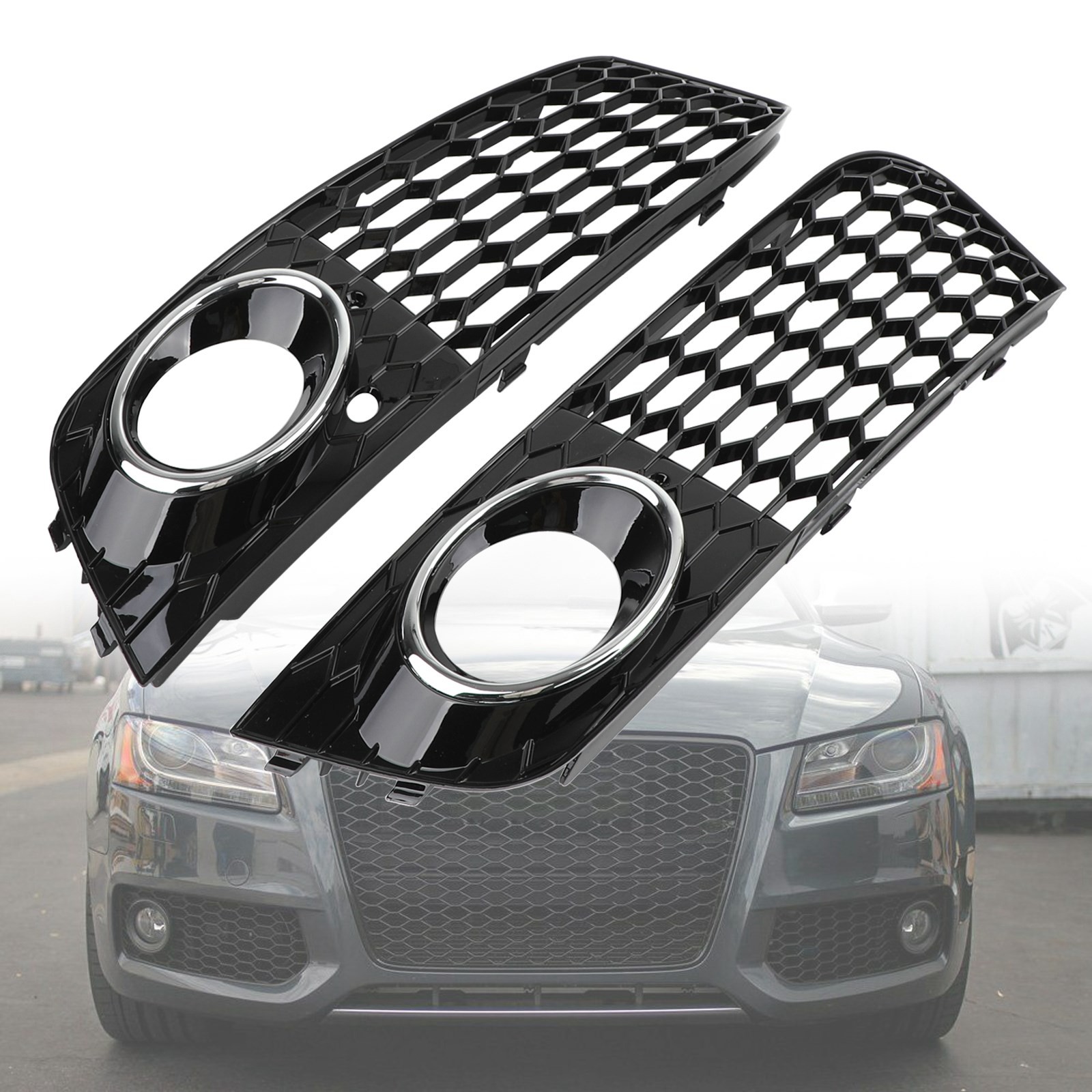 Pair Honeycomb Mesh Fog Light Open Vent Grill Intake Fit Audi A4 B8 2009-2012 #8