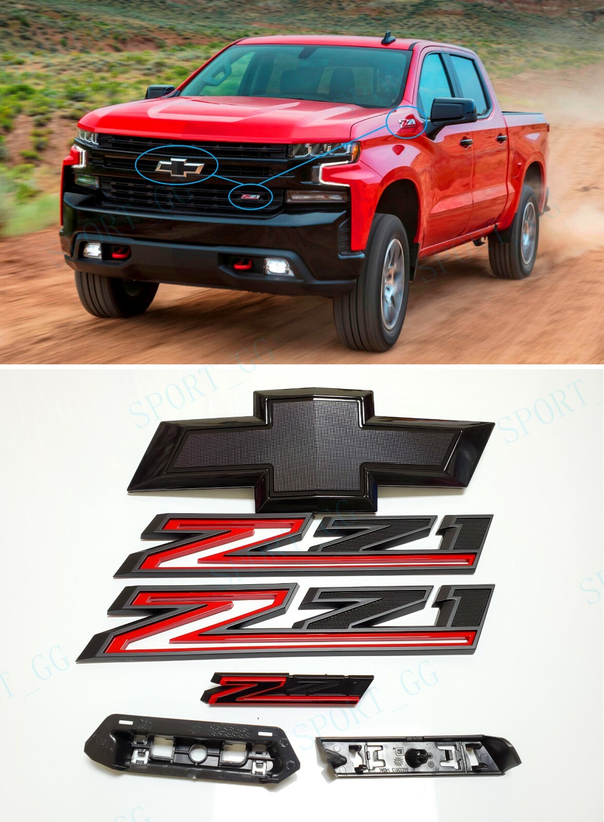4PC 2019-2021 Silverado 1500 Black Bowtie Grille Emblem Front Fender Z71 Emblems