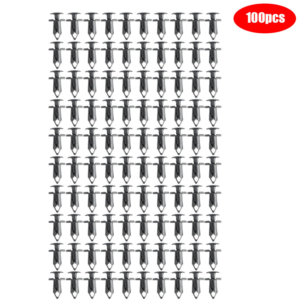 100Pcs Plastic Rivets 8mm Hole Fastener Fender Bumper Push Pin Clips Black