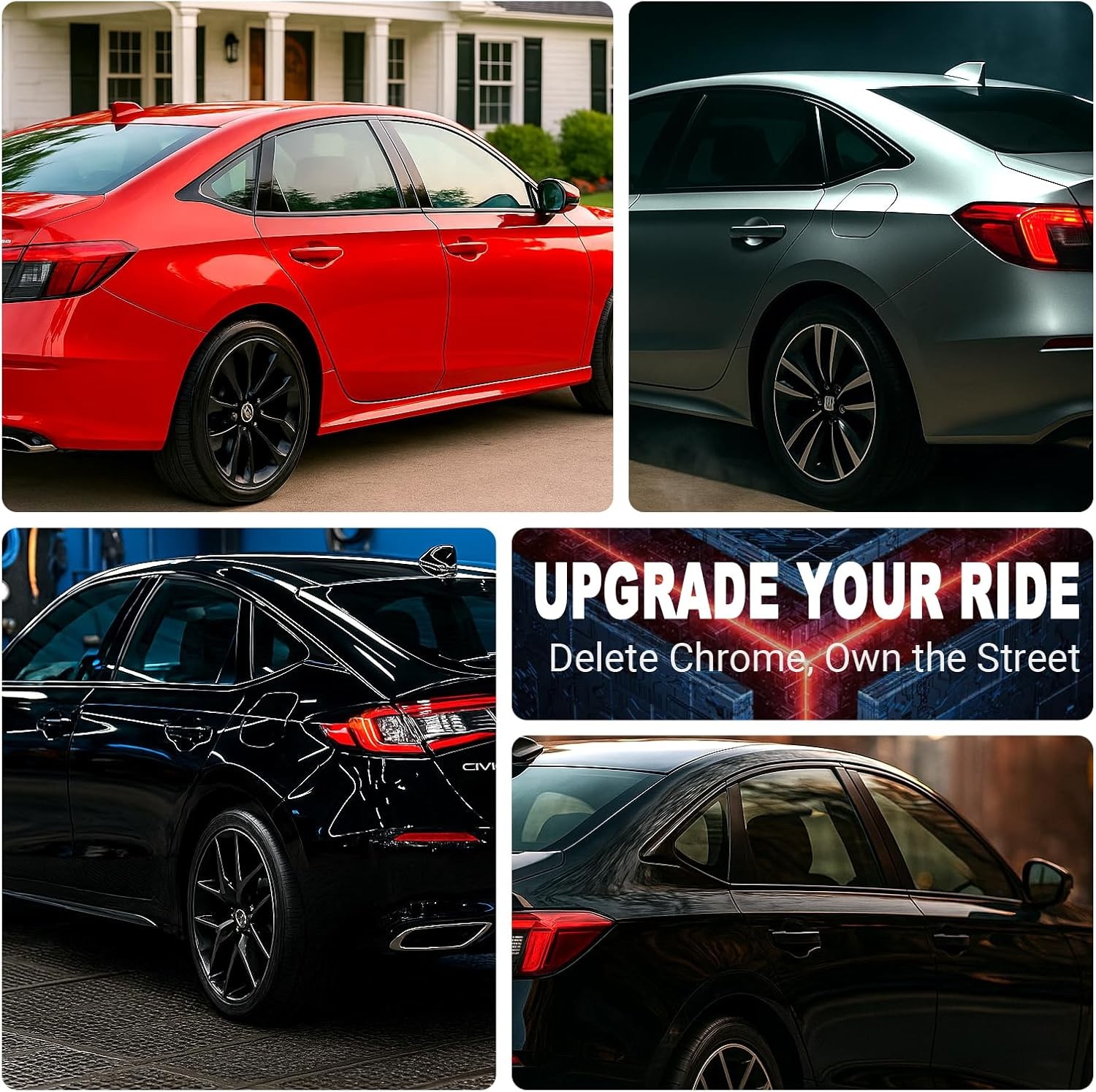 Gloss Blk Chrome Eliminate Window Trim Vinyl Kit For 2018-22 Honda Accord Sedan