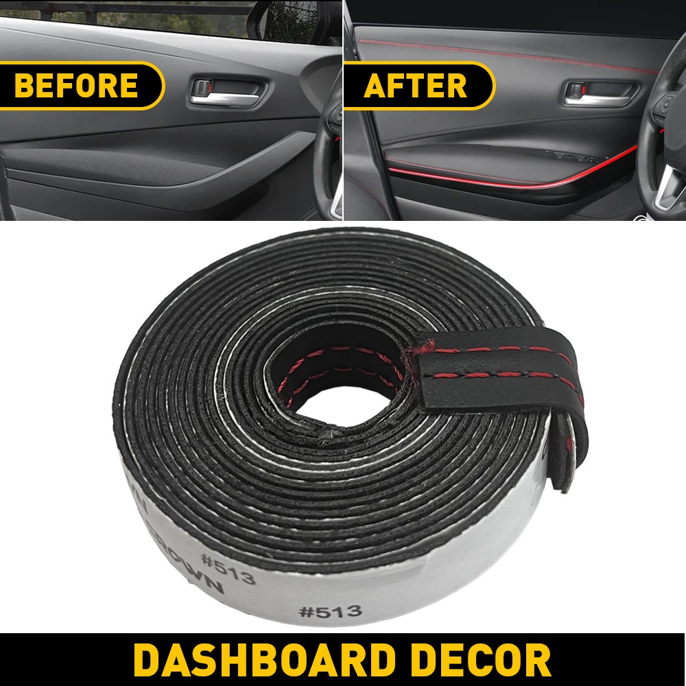 Red PU Leather Car Dashboard Decor Line Strip Sticker Trim Moulding Accessories