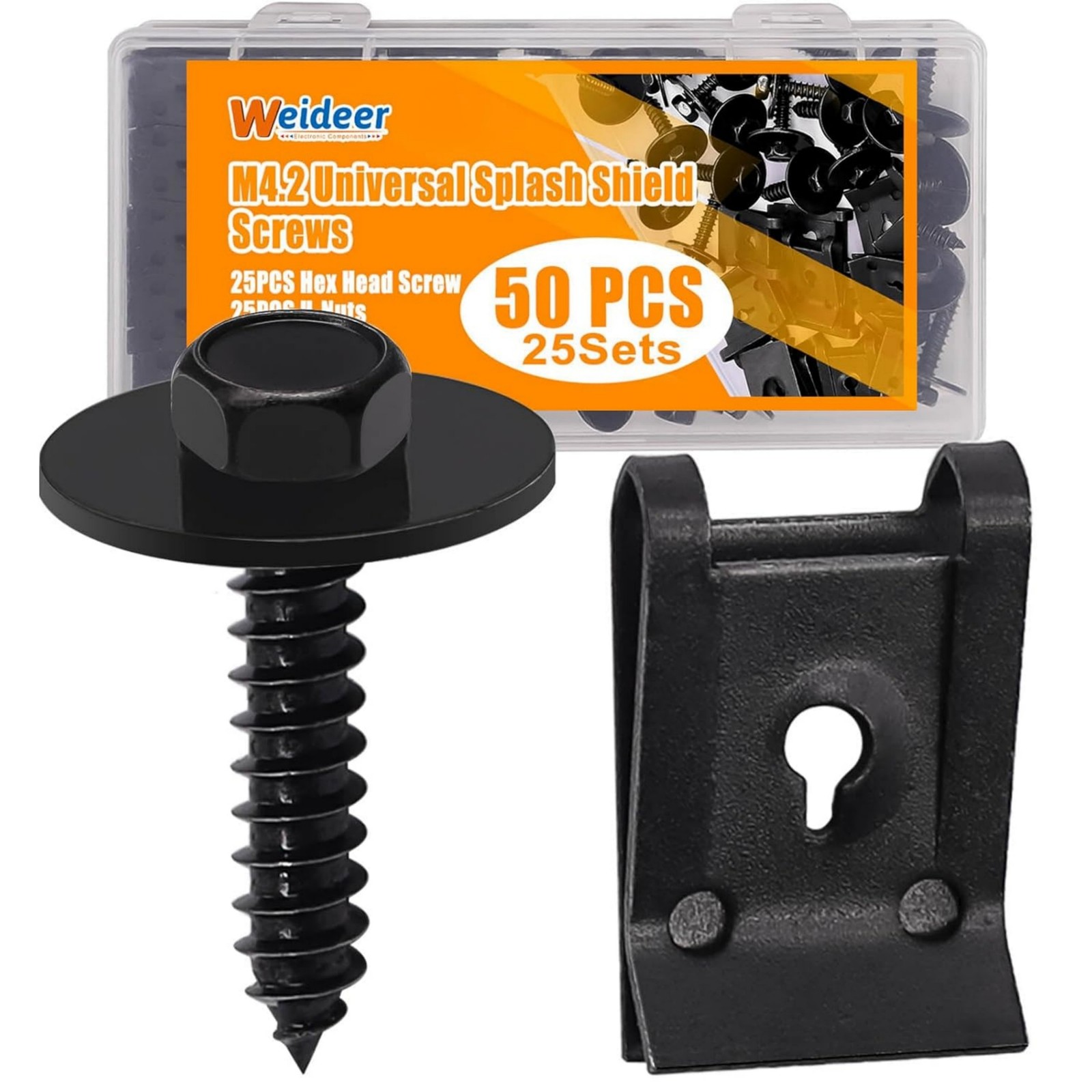 50PCS Universal M4.2 Fender Liner Screws U-Nut Clips Car Engine Splash Fasteners