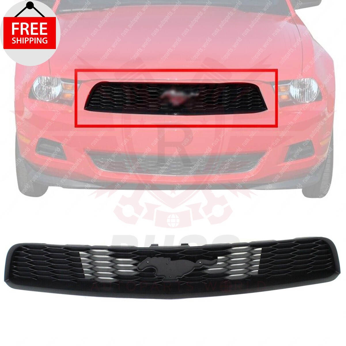 New Front Grille Assembly Painted Black Fits 2010-2012 Ford Mustang FO1200520