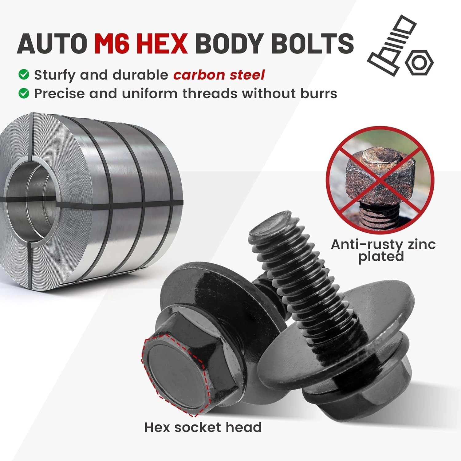 For GM Chevy Truck Body Bolts & U-nut Clips M6-1.0 x20mm, 10mm Hex -20pcs (10ea)