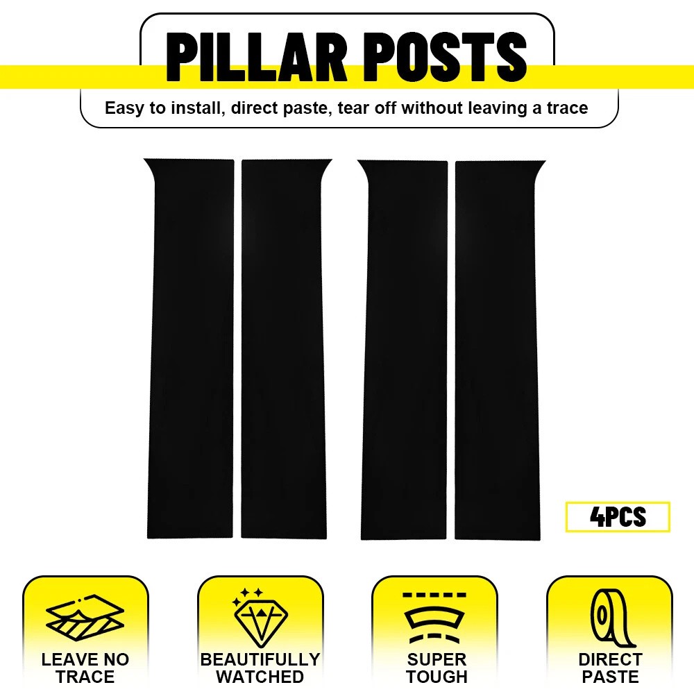 For Chevrolet Silverado 2014-2018 4pcs Pillar Post Door Trim Cover Glossy Black