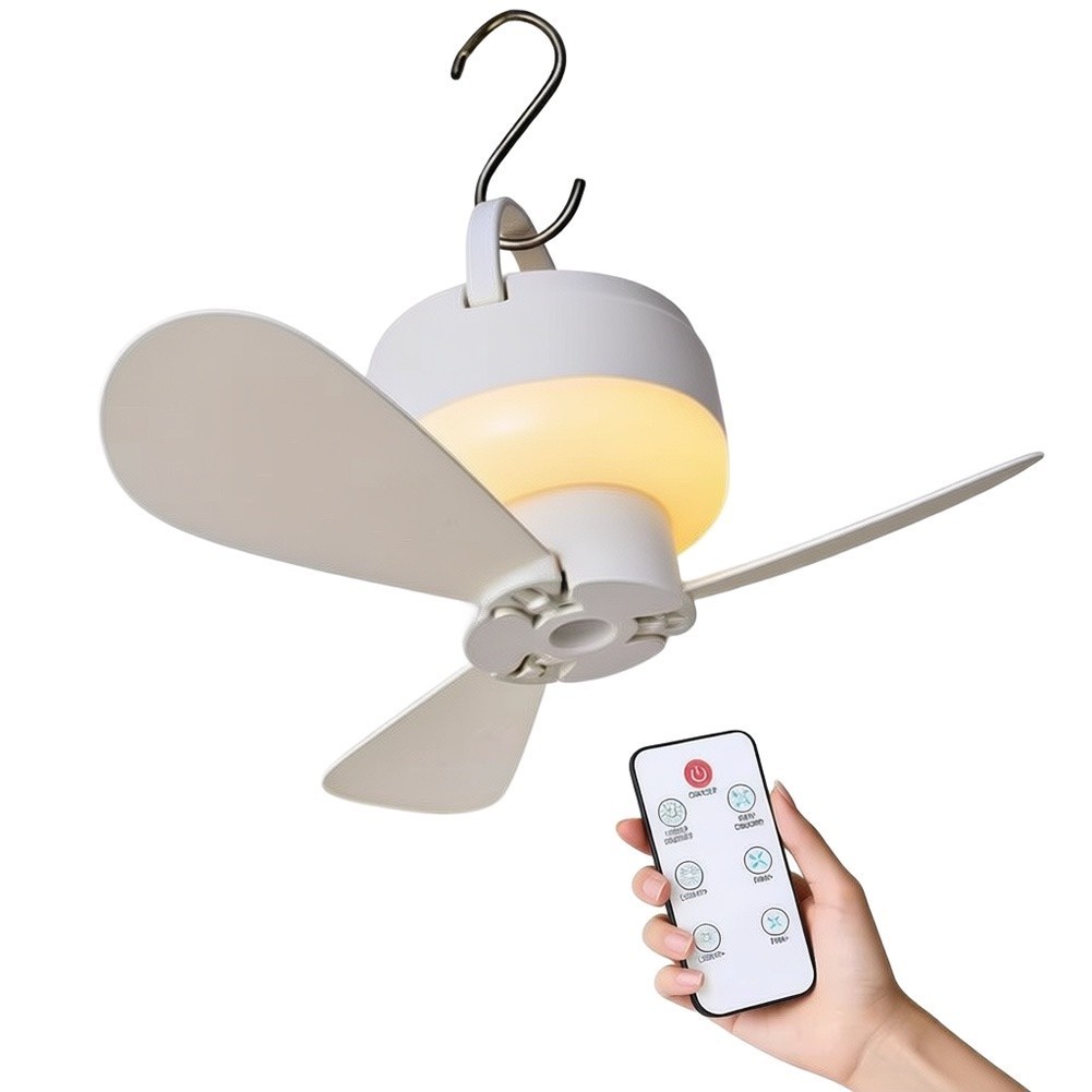 Lightweight Camping Ceiling Fan with LED Light USB Rechargeable for RV Tent