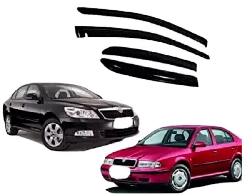 Door Visor Wind Rain Deflector Black for Octavia Old Type 1 2001-2010 Set of 4Pc