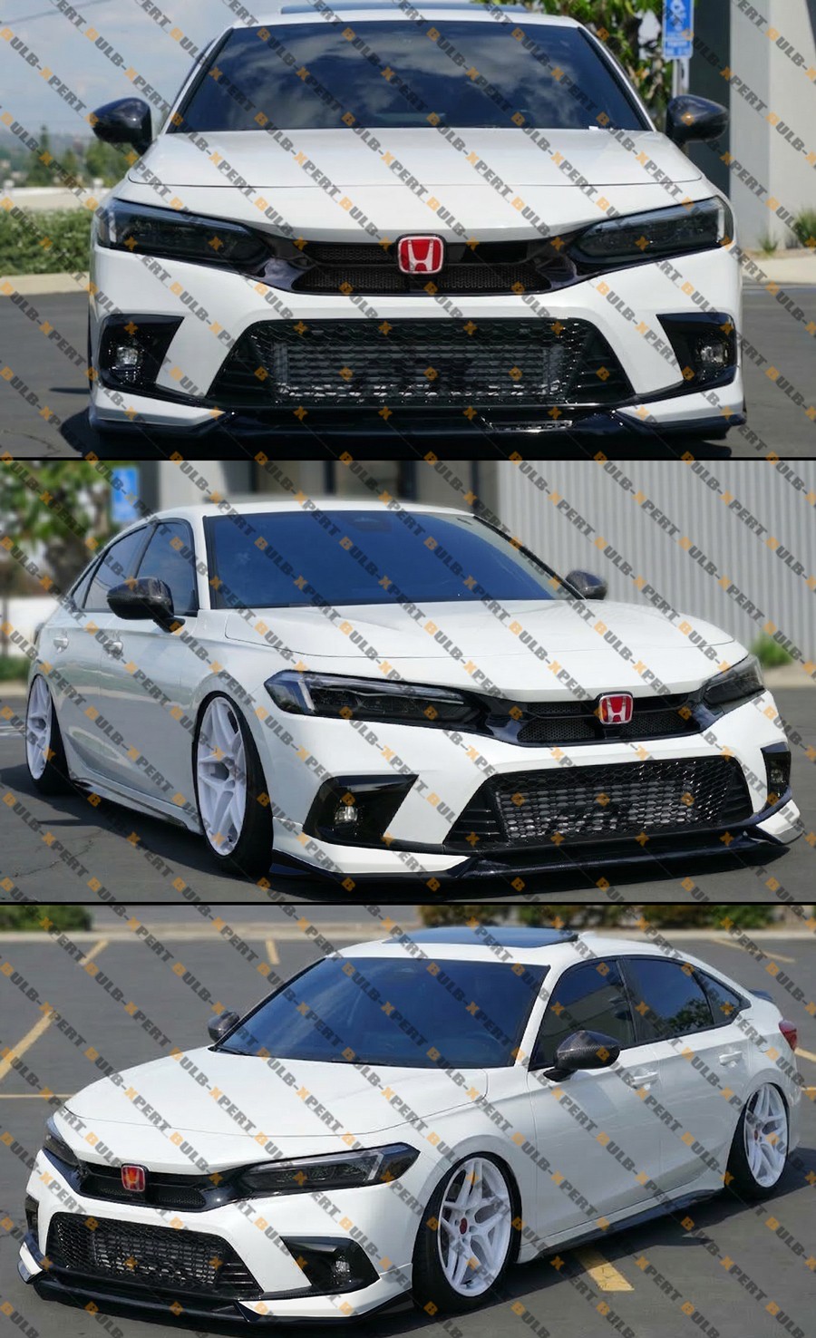 For 2022-24 Honda Civic VS Style Pearl White Upper Hood Trim + Grill Replacement