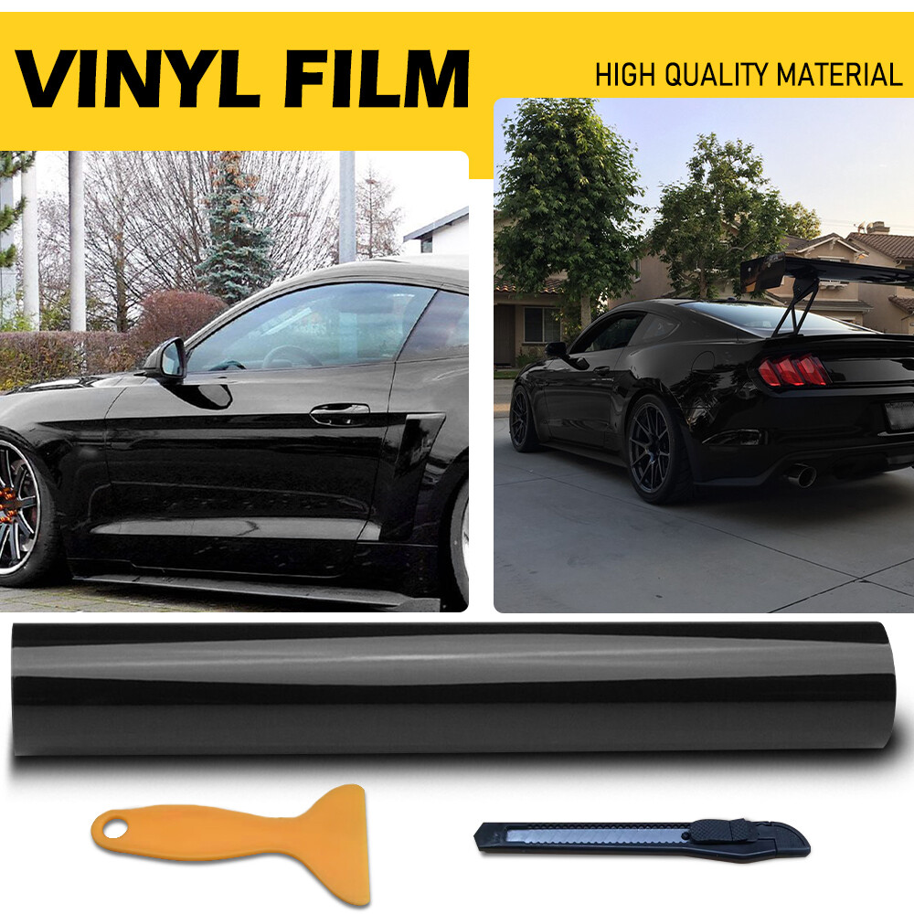 Gloss Black Vinyl Automotive Wrap Film Roll Car Wrap Stickers 59IN x 11.8IN