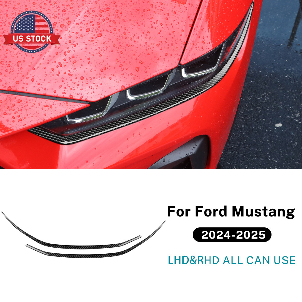 For Ford Mustang 2024-2025 Headlight Eyebrow Eyelid Strip Sticker Carbon Fiber