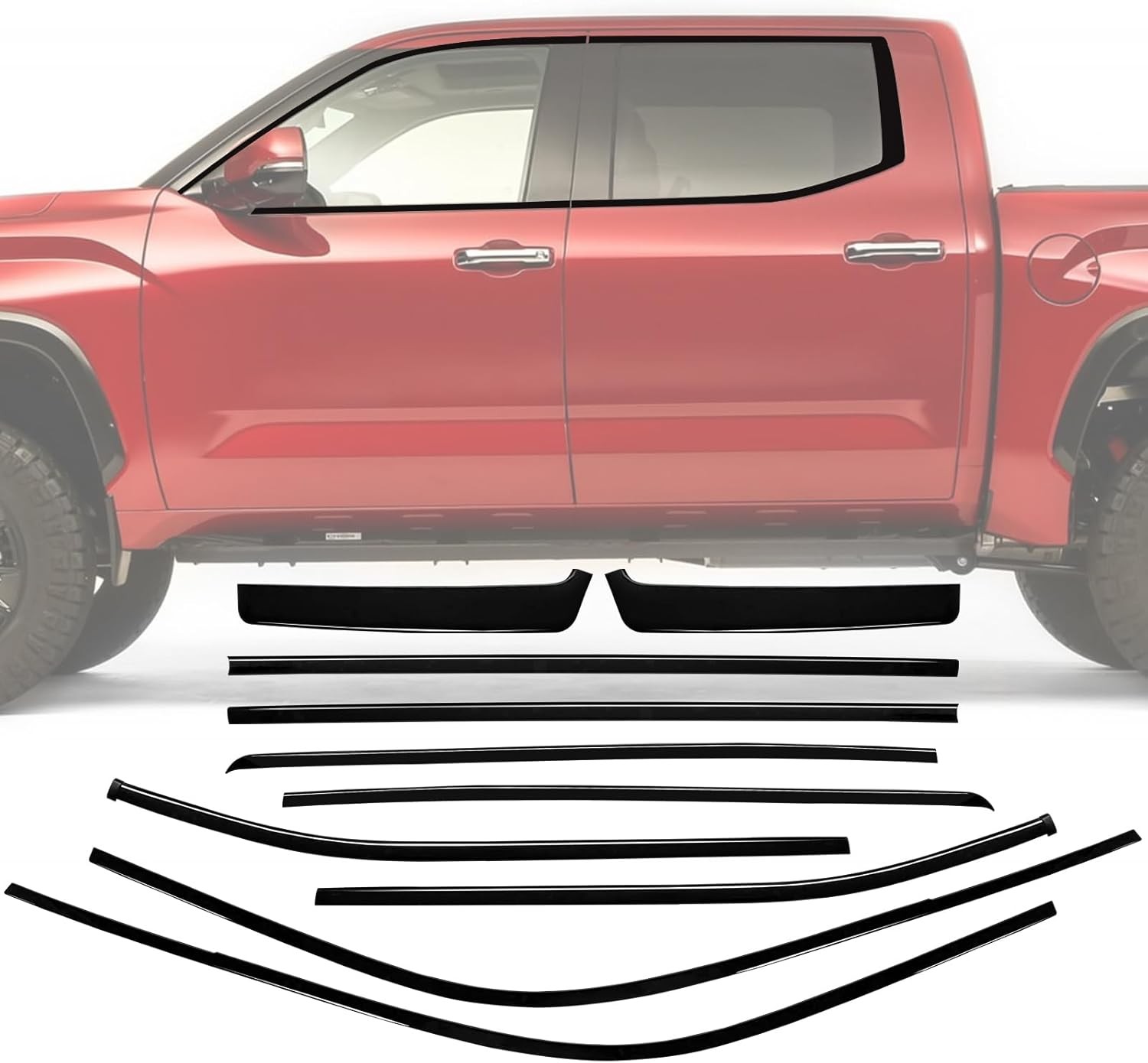 For 2022-2025 Toyota Tundra Window Trim Chrome Delete Overlays CrewMAX Glossy
