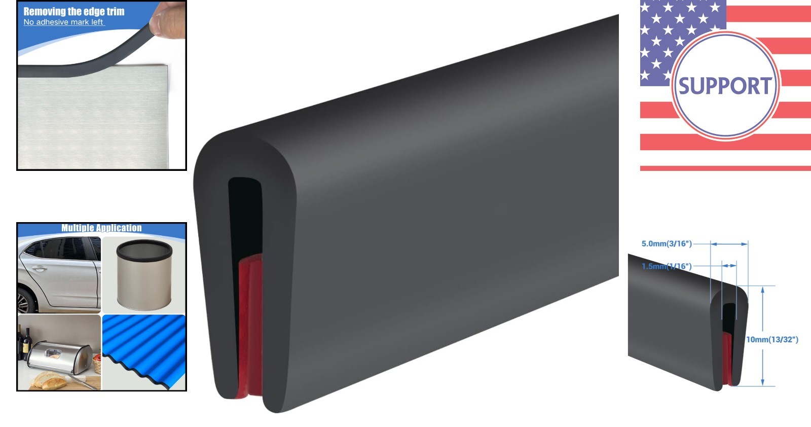 Flexible EPDM Rubber Edge Trim for Sheet Metal – 10Ft Self-Adhesive Protector