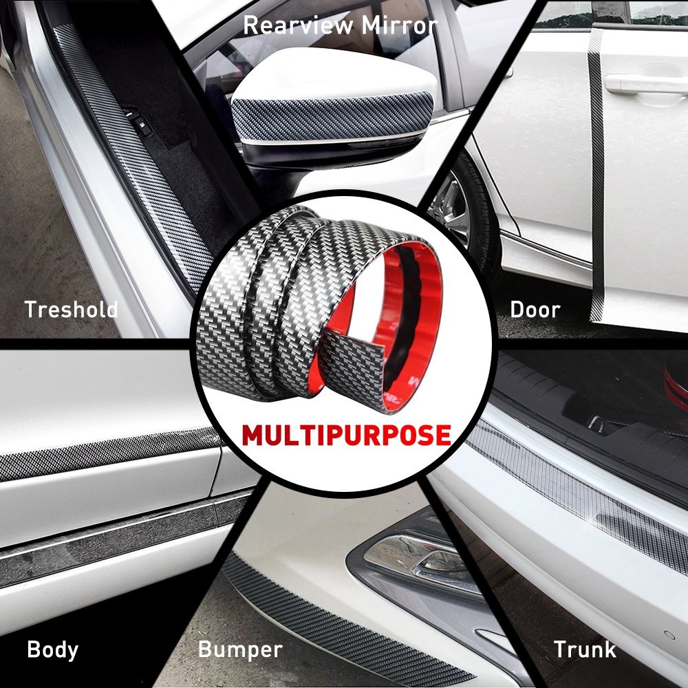 Red Car Door Protector Sill Scuff Cover Sticker Anti-scratch Carbon Fiber Strip