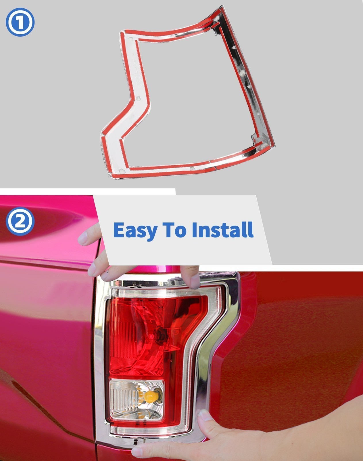 For Ford F-150 2015-2020 Chrome Exterior Taillight Cover Trim Bezels Lamp Frame